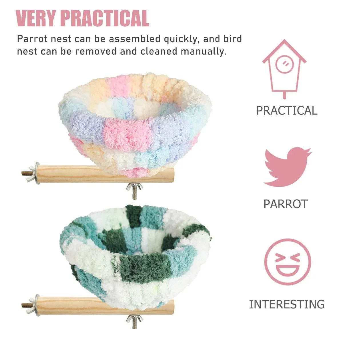 Parrot Winter Warm Nest Fluffy Cotton Hanging Bed Colourful Bird Cage House - Green