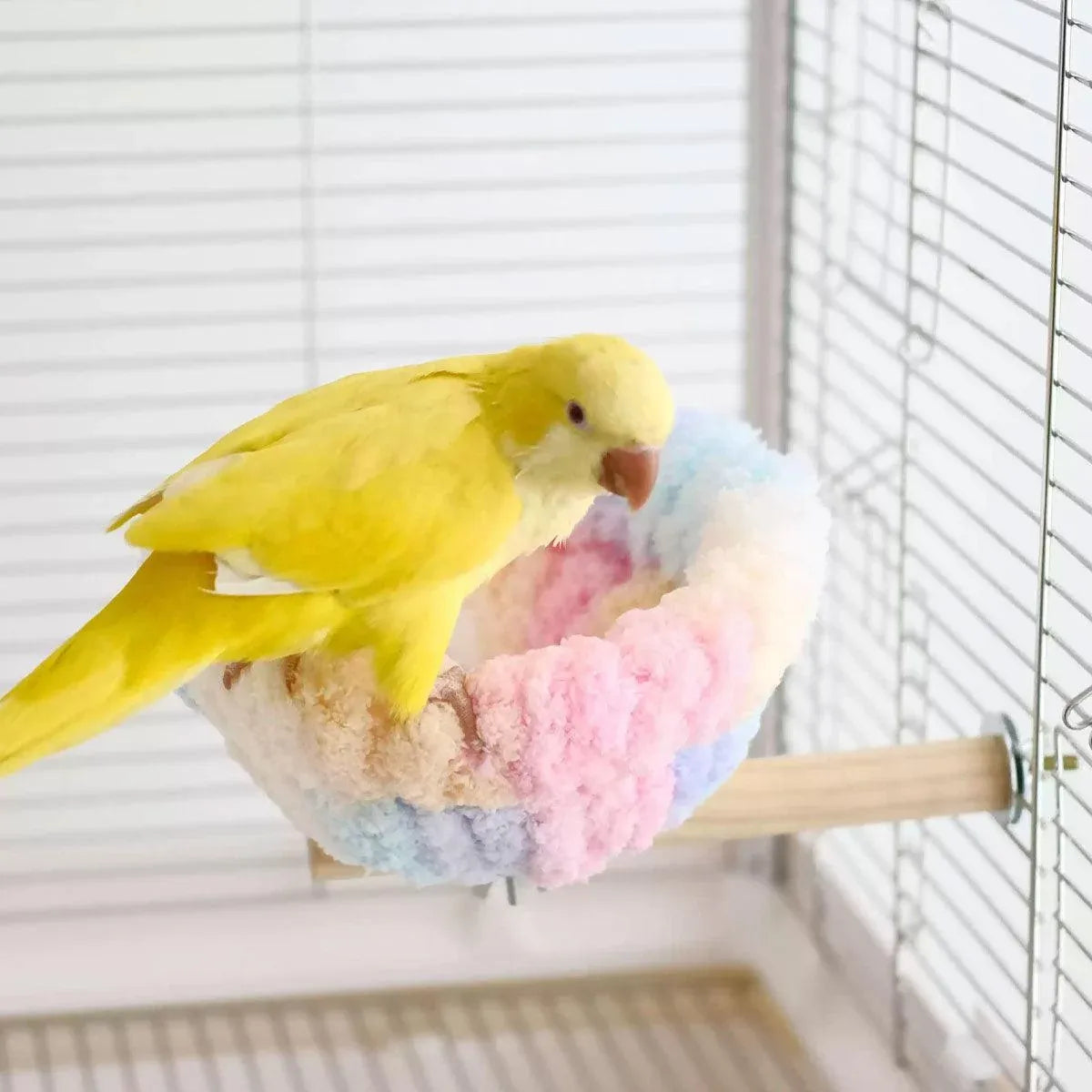 Parrot Winter Warm Nest Fluffy Cotton Hanging Bed Colourful Bird Cage House - Green