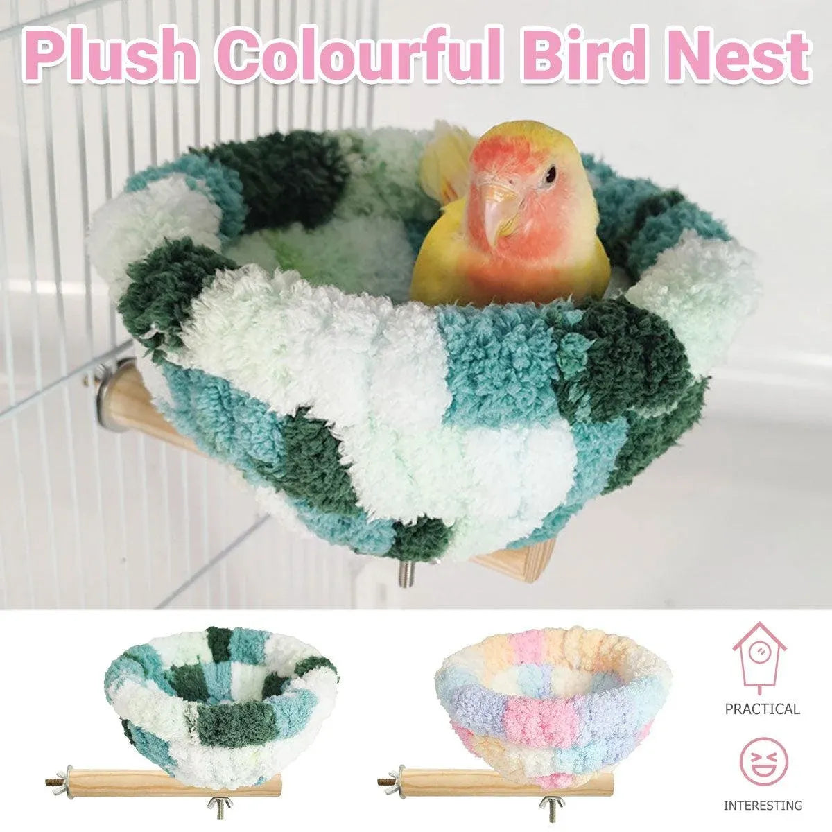 Parrot Winter Warm Nest Fluffy Cotton Hanging Bed Colourful Bird Cage House - Green
