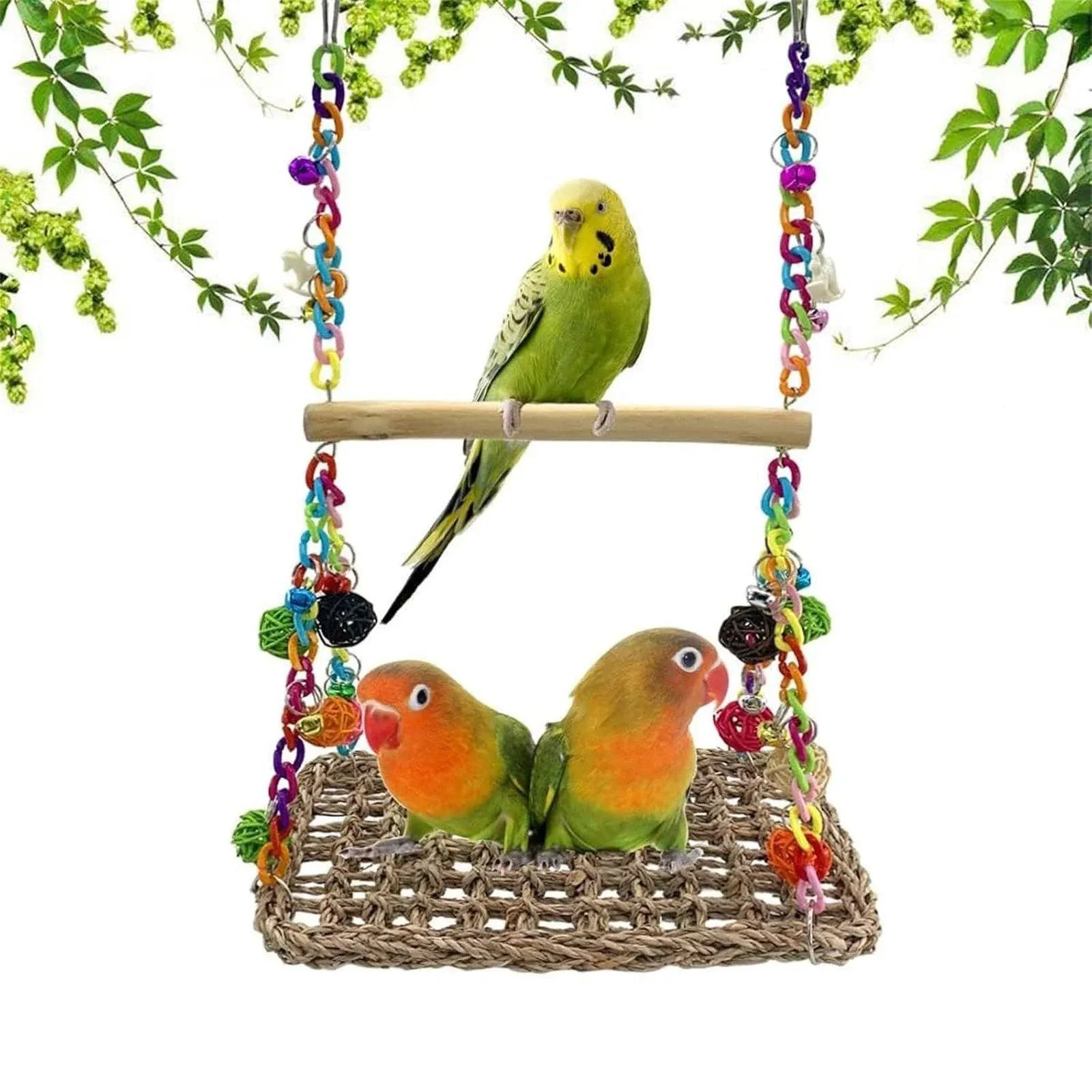 Parrot Hammock Swing Toy with Colourful Chain Double Swing Bird Cage Play
