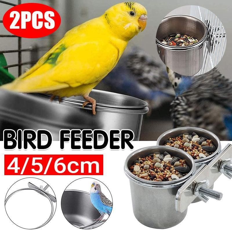 2X 4/5/6Cm Parrot Pet Stainless Steel Food Water Bowl Bird Feeder Crate Cage - 4CM*2PCS