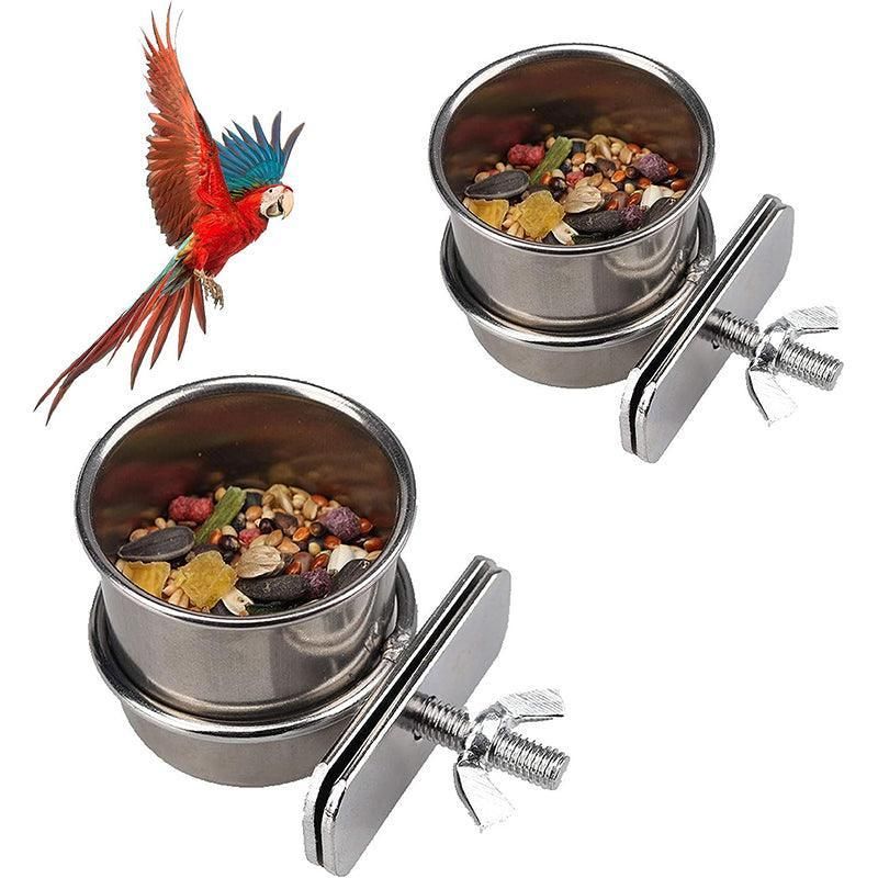 2X 4/5/6Cm Parrot Pet Stainless Steel Food Water Bowl Bird Feeder Crate Cage - 5CM*2PCS