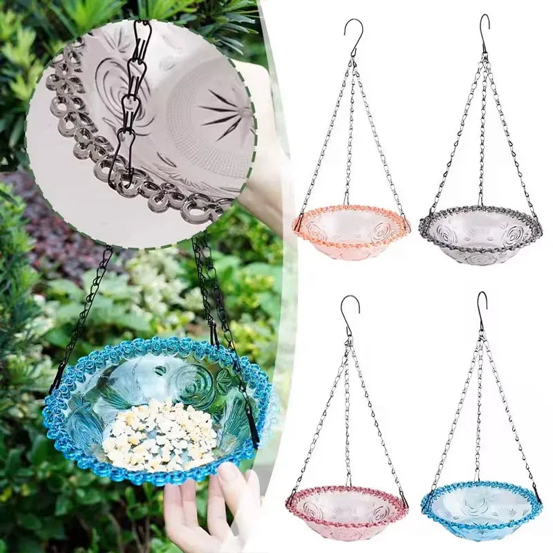 Balcony Bird Feeder Hanging Rail Mount Outdoor Suspended Feeding Station Garden - Purple