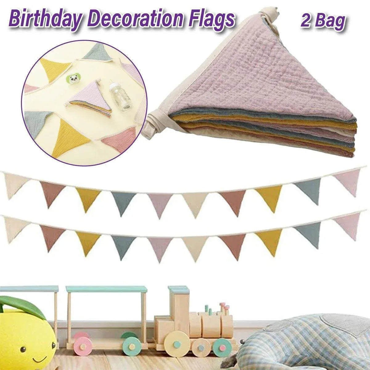 2PCS Triangle Bunting Flag Garland Hanging Flag Banner for Wedding Parties