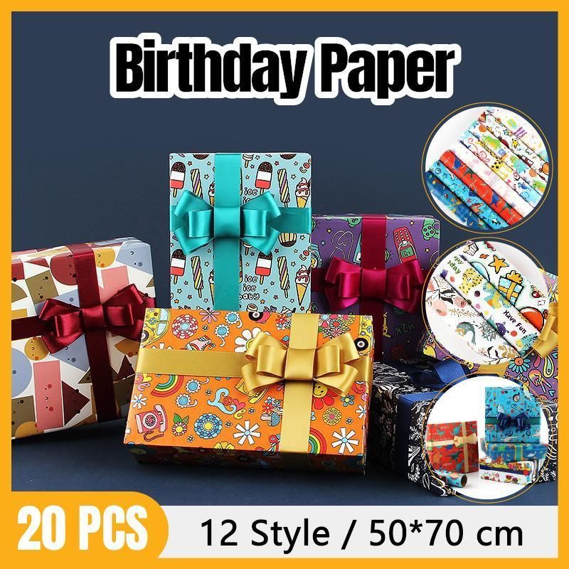 20pcs Cute Animal Cartoon Gift Wrapping Paper for Toys Bookskin and Crafts - Ice cream-20PCS
