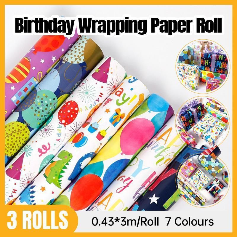 3 Pack Colorful Celebration with Premium Present Wrapping Paper - CSQQ