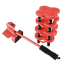 Heavy Duty Moving Tool Set Easy Move Five Piece Furniture Lifter Kit for Home - Red