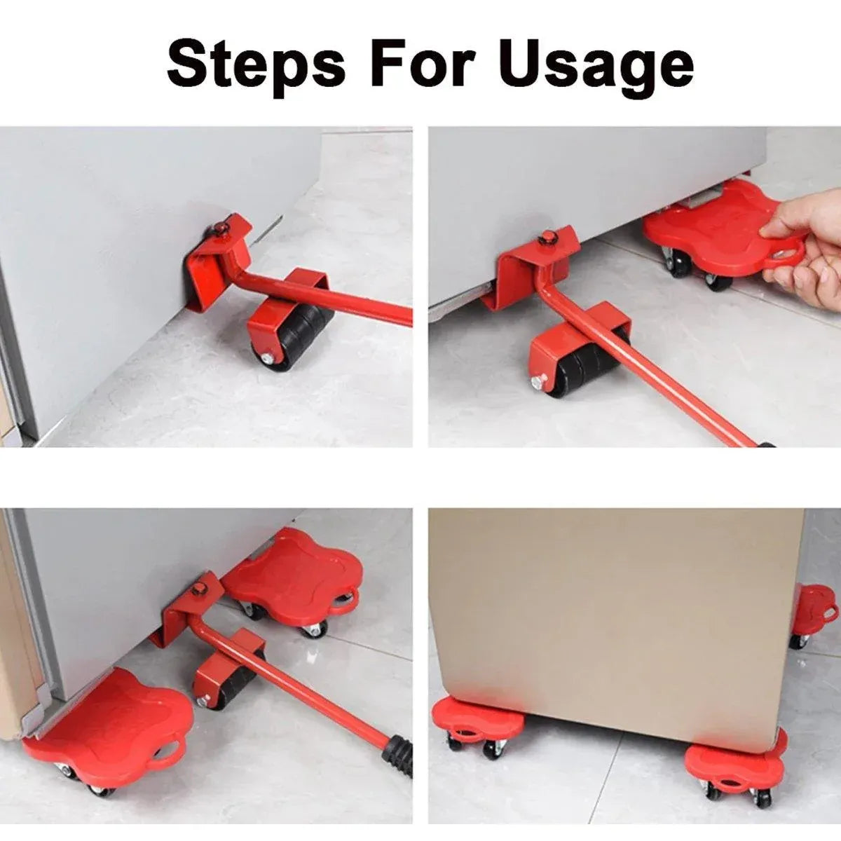 Heavy Duty Moving Tool Set Easy Move Five Piece Furniture Lifter Kit for Home - Red