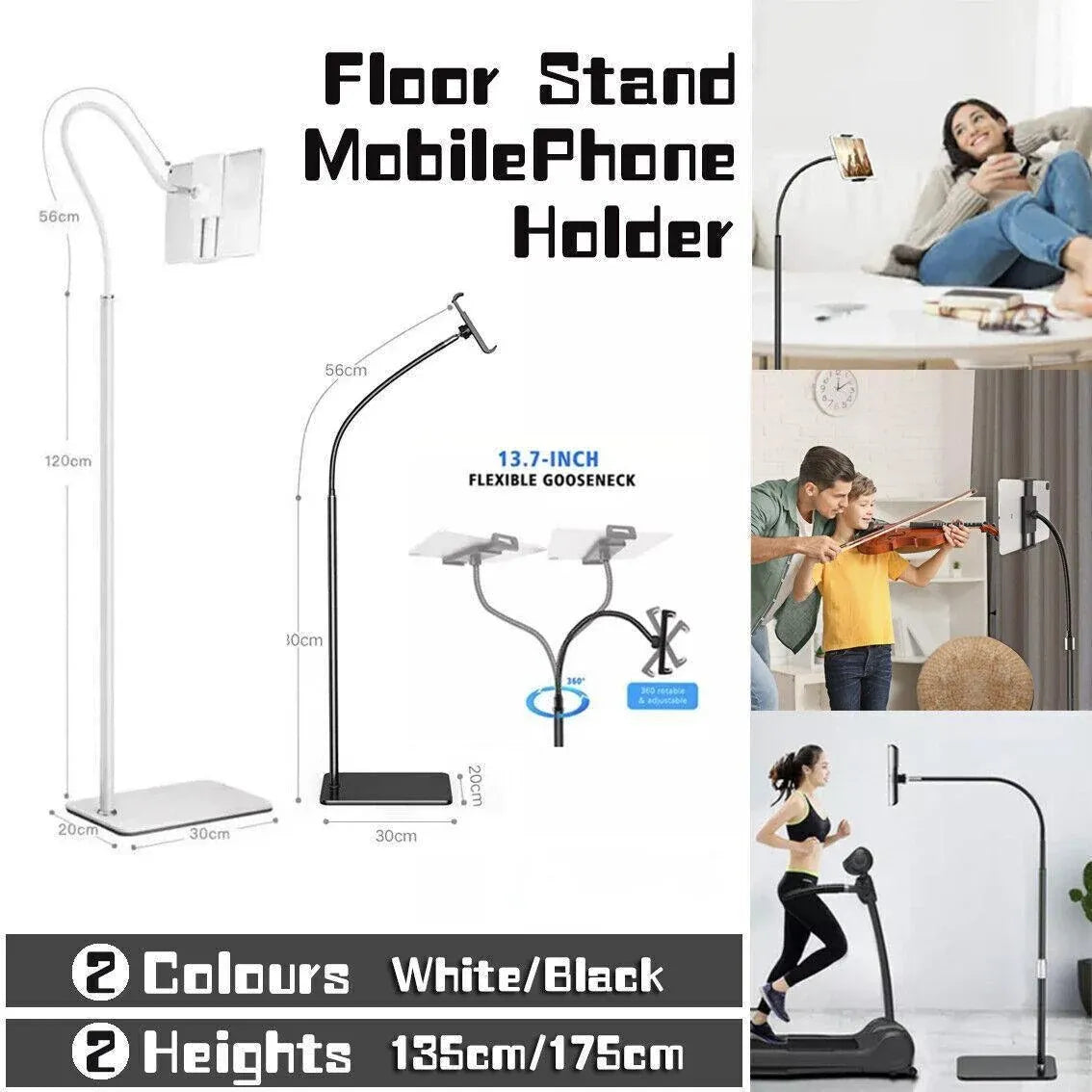 Adjustable Floor/Desk Stand Bed Lazy Mount Holder Arm Bracket For Phone Tablet - 12-18cm Black(Desk Stand)
