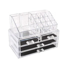 Holder Cosmetic Makeup Organiser 4 Drawer Storage Jewellery Box Clear Acrylic - With Black Mesh Pad
