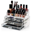 Holder Cosmetic Makeup Organiser 4 Drawer Storage Jewellery Box Clear Acrylic - With Black Mesh Pad