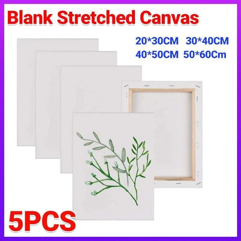 5x Artist Blank Stretched Canvas Canvases Art Large White Range Oil Acrylic Wood - 50*60CM