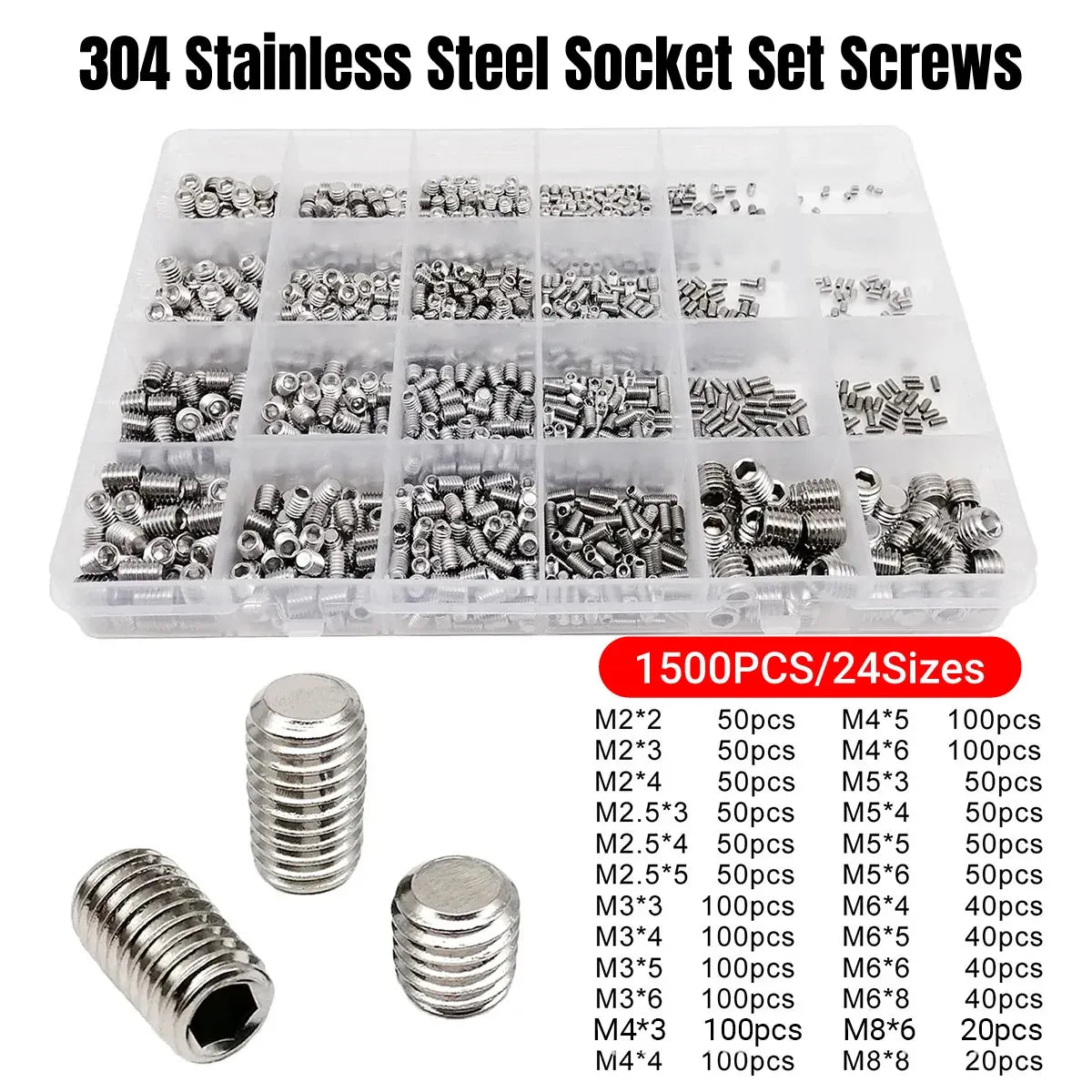 1500Pcs Stainless Steel Bolts Screws Kit Assorted Mechanical Fastener Hardware