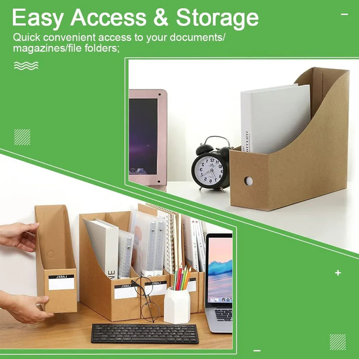 Kraft Paper Desktop Book File Storage Box Durable Sturdy Foldable Space Saving
