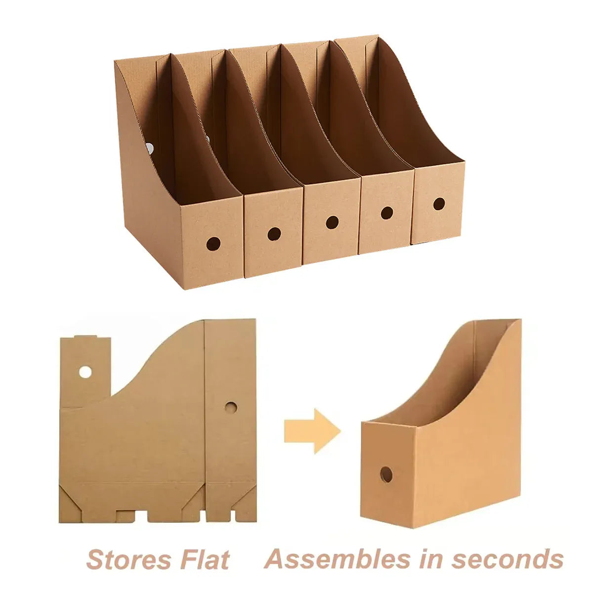 Kraft Paper Desktop Book File Storage Box Durable Sturdy Foldable Space Saving
