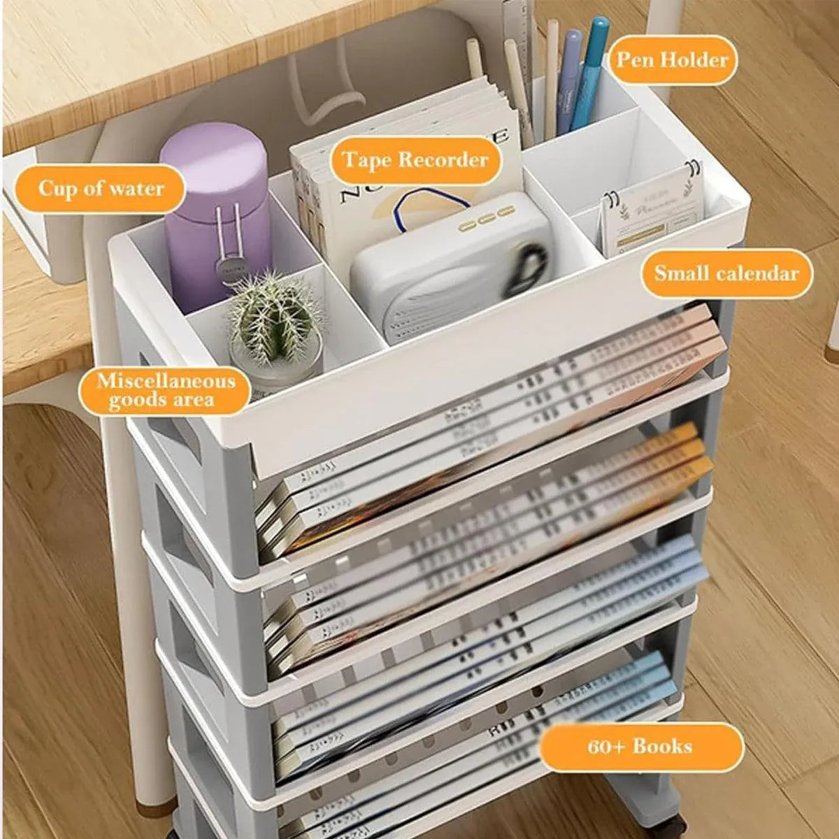 Rolling Storage Cart Slim Magazine File Organiser 76cm Desk Trolley