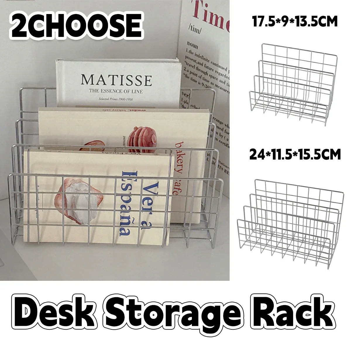 Minimalist Desktop Book Holder Metal Book Rack Organizer Home Office Desk Use - L