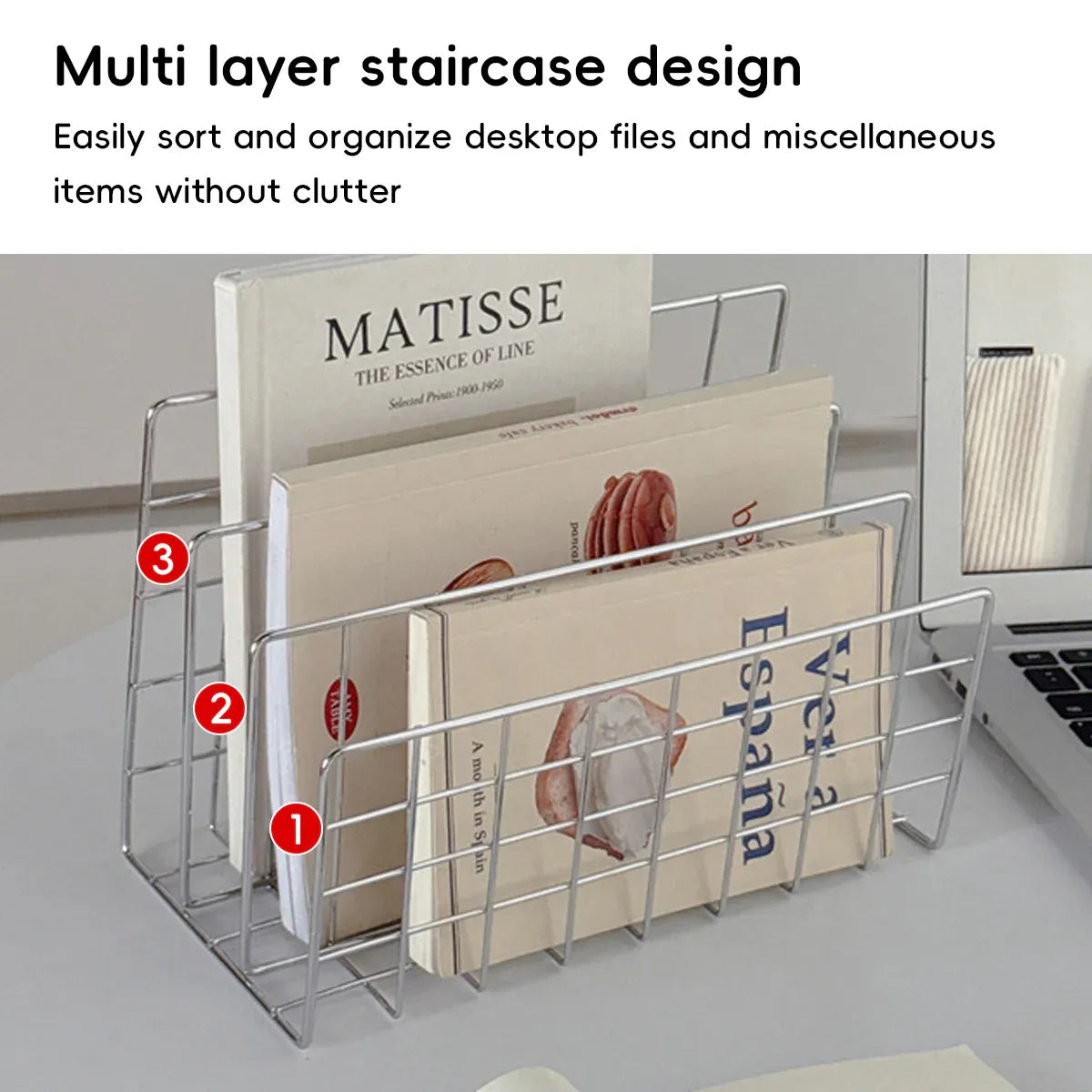 Minimalist Desktop Book Holder Metal Book Rack Organizer Home Office Desk Use - L