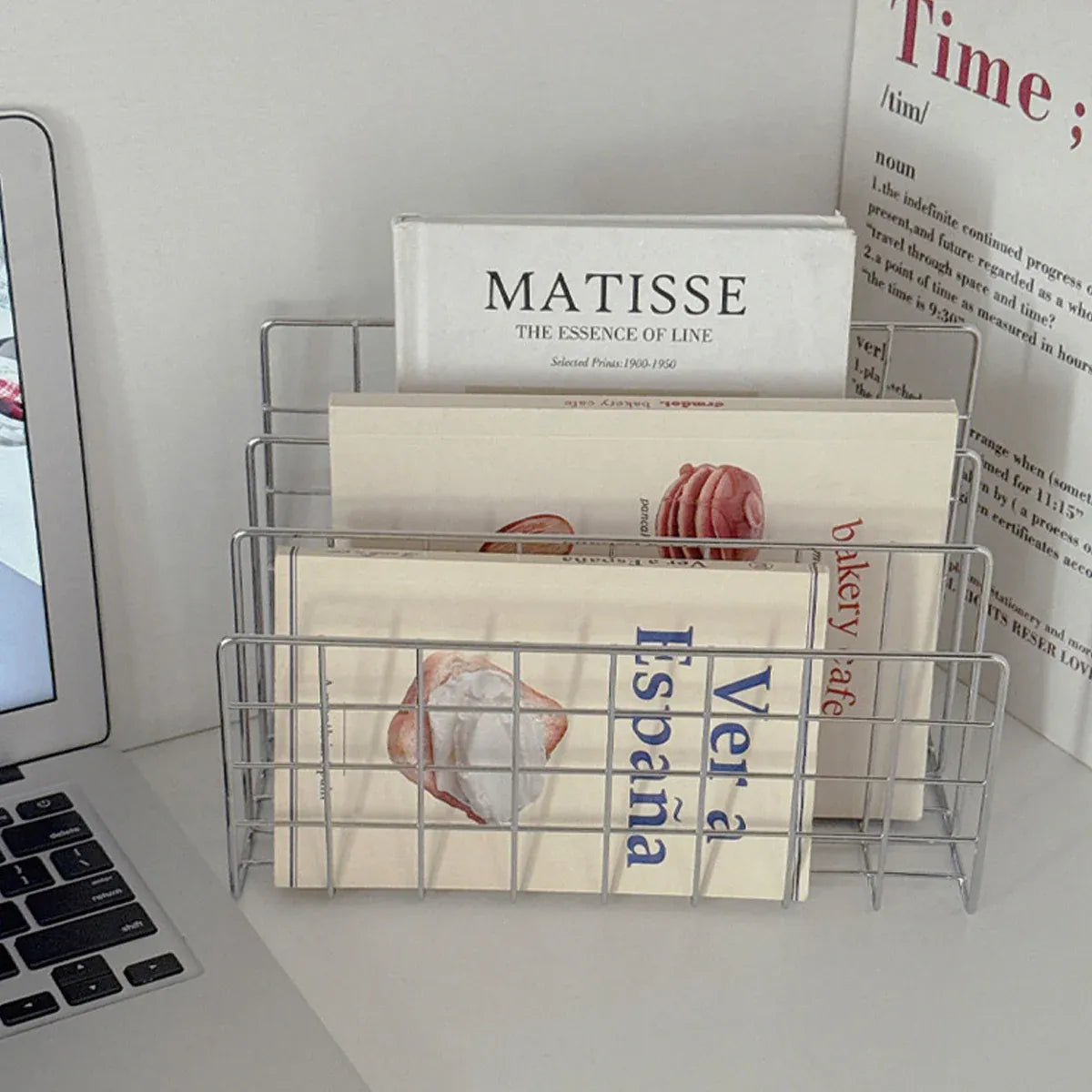 Minimalist Desktop Book Holder Metal Book Rack Organizer Home Office Desk Use - L