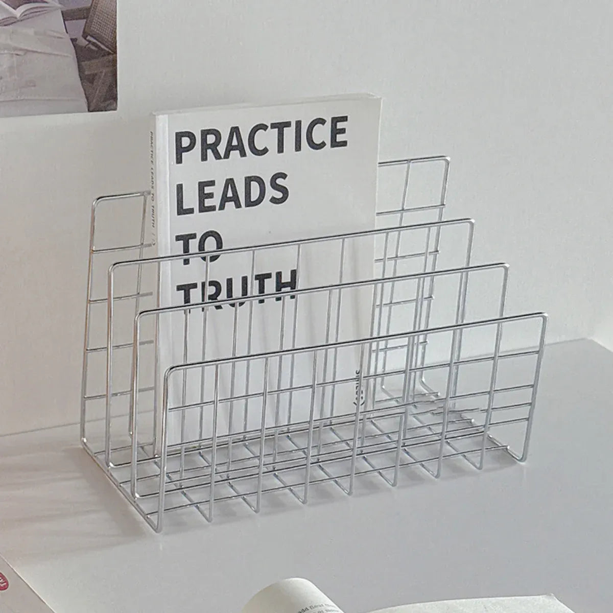 Minimalist Desktop Book Holder Metal Book Rack Organizer Home Office Desk Use - L