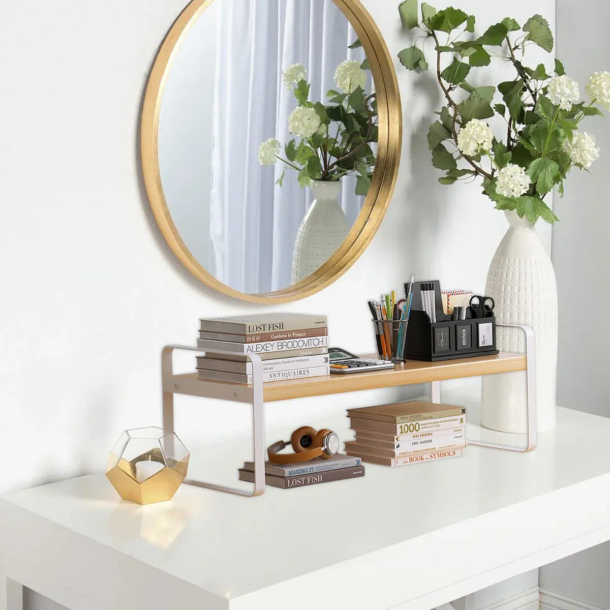 Double Layer Storage Shelf Desktop Organizer Cosmetics Stationery Rack Durable