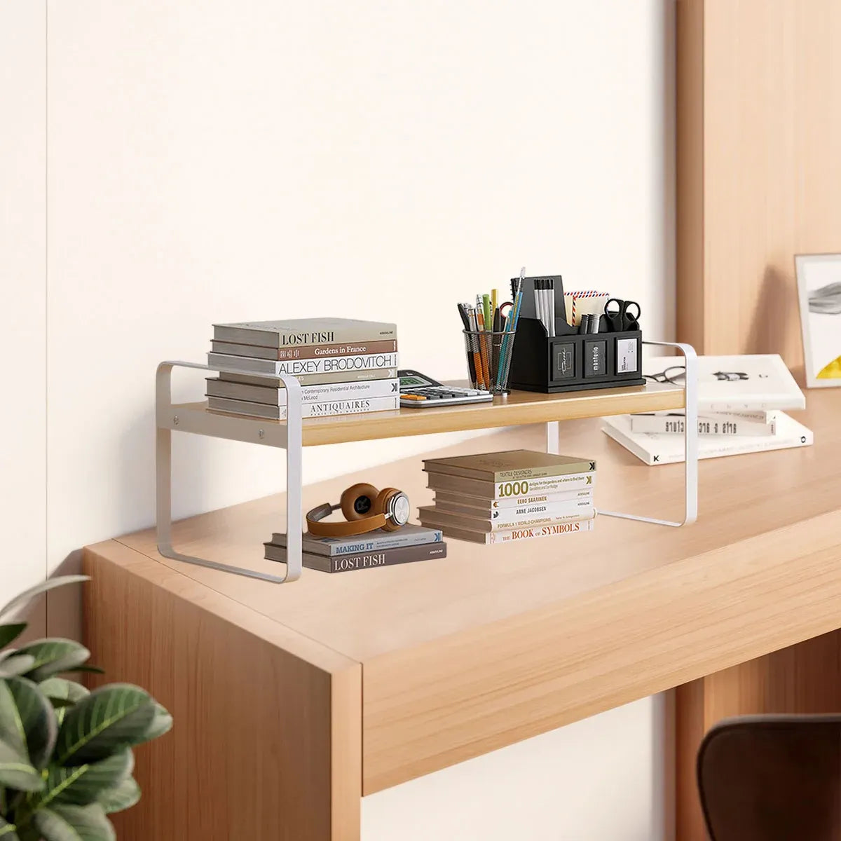 Double Layer Storage Shelf Desktop Organizer Cosmetics Stationery Rack Durable