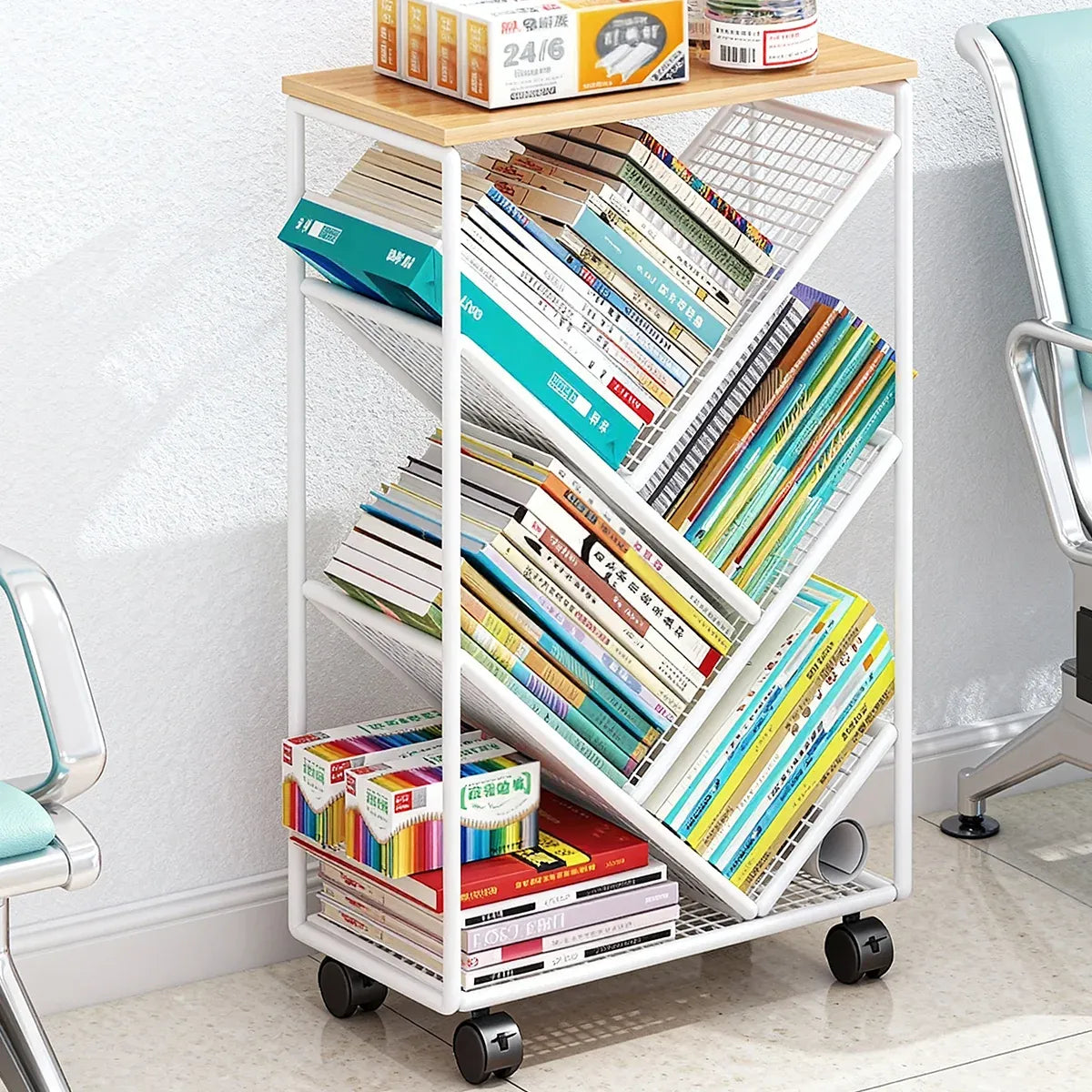 Mobile Wheeled Small Bookshelf Floor Storage Rack for Home Office Storage
