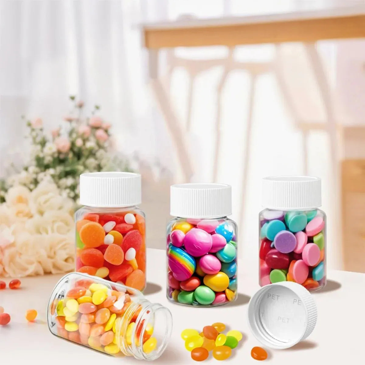 100Pcs Wide Mouth Clear Plastic Bottle with Lid 50/100ml Leakproof Storage Jars - 100ML