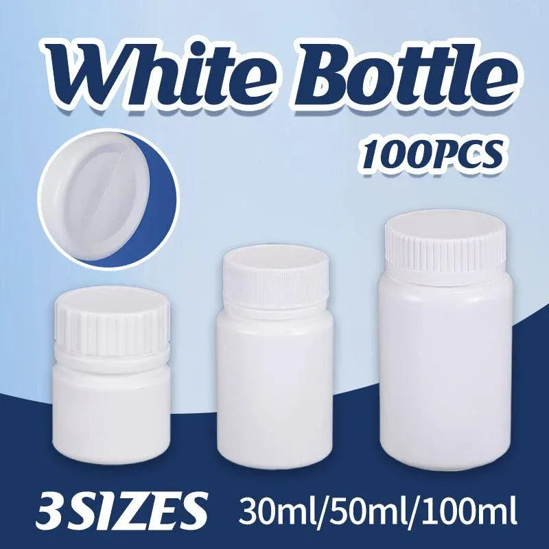 100pcs White Plastic Capsule Bottle Small Medicine Granule Packaging Container - 50ml