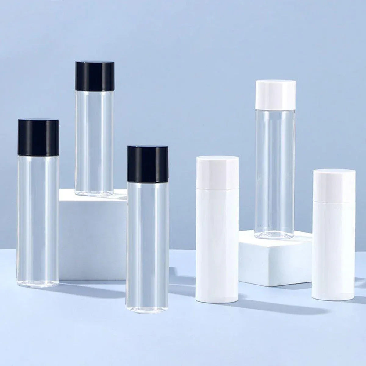 50/100/150ml Plastic Toner Lotion Bottles Refillable Travel Cosmetic Containers - White Lid + White Bottle - 150ml