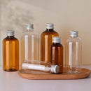20pcs Brown Transparent Cosmetic Bottles with Aluminum Lids for Packaging - Brown-100ml