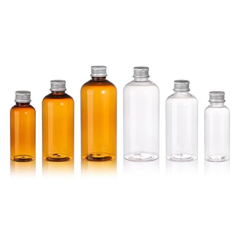 20pcs Brown Transparent Cosmetic Bottles with Aluminum Lids for Packaging - Brown-300ml