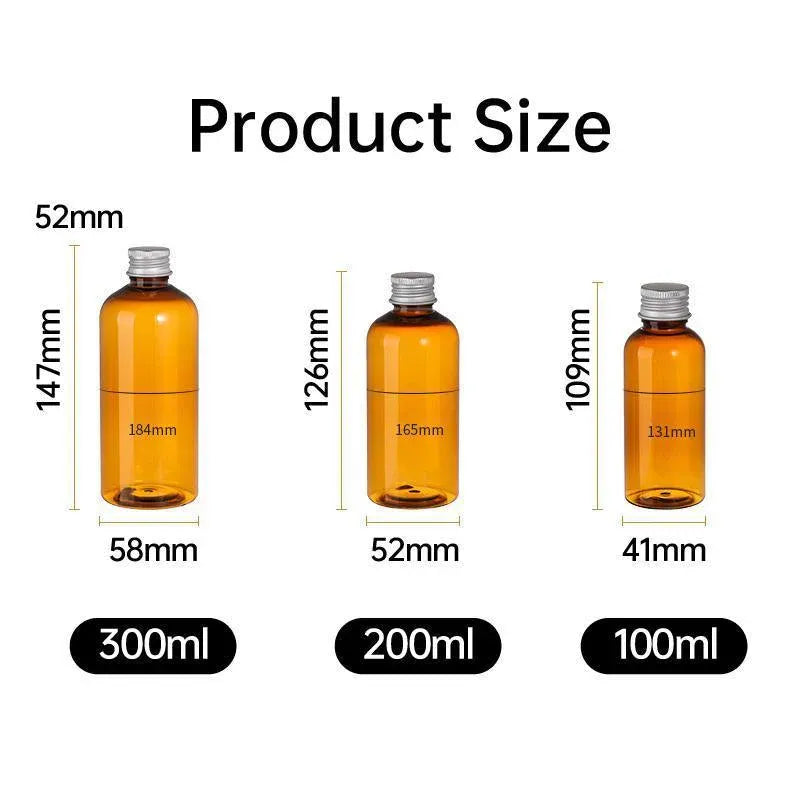 20pcs Brown Transparent Cosmetic Bottles with Aluminum Lids for Packaging - Brown-300ml