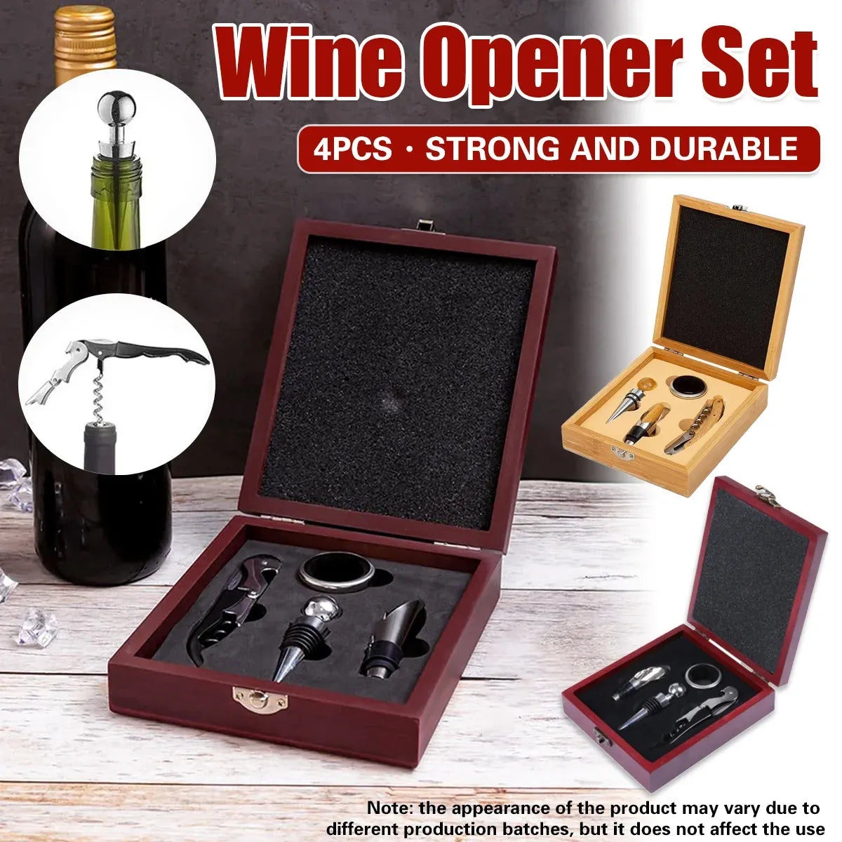 4PCS Wine Opener Set Stainless Steel Durable for Home Bar Wine Lovers Gifts - Red
