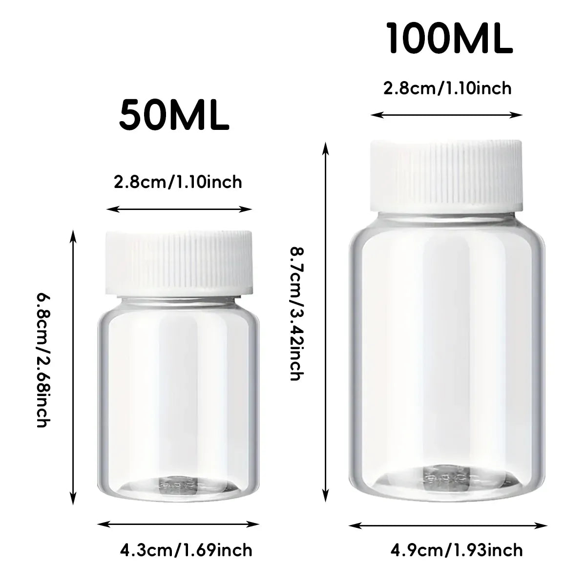 100Pcs Wide Mouth Clear Plastic Bottle with Lid 50/100ml Leakproof Storage Jars - 50ML