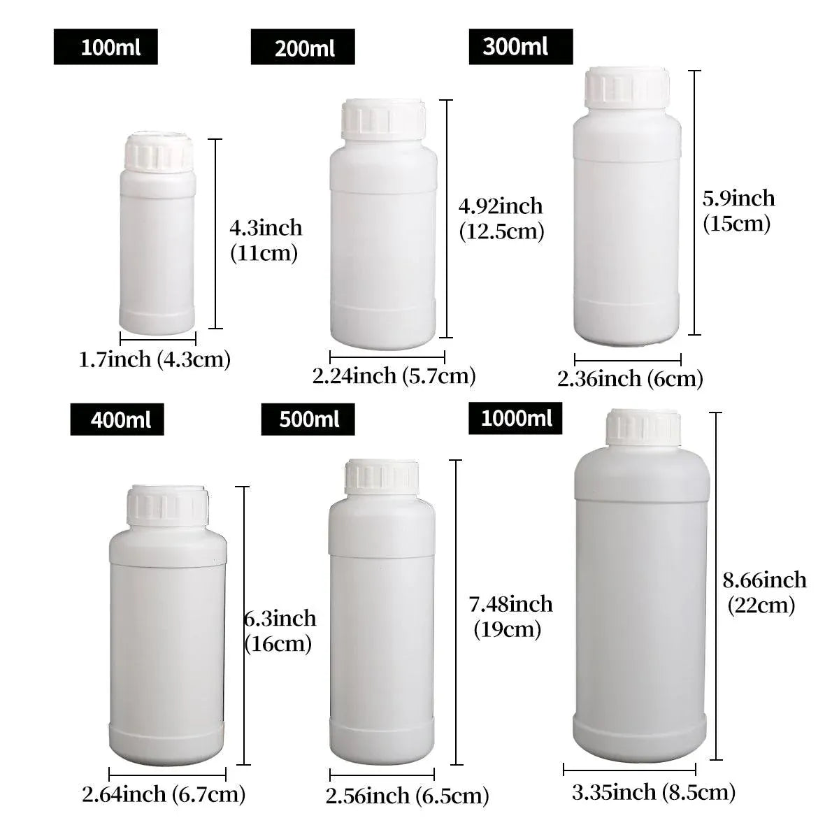 50pcs Chemical Bottle White Plastic Sample Reagent Bottles for Lab Storage - 200ml
