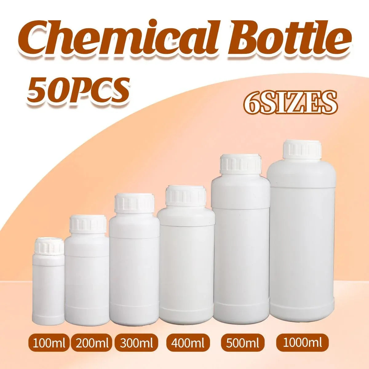 50pcs Chemical Bottle White Plastic Sample Reagent Bottles for Lab Storage - 300ml