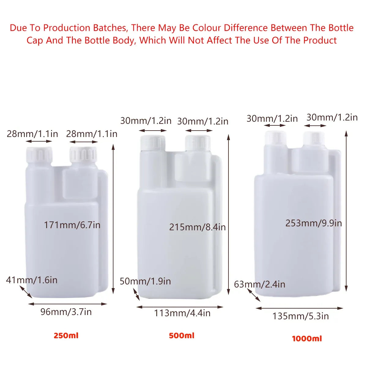 250-1000ml Plastic Twin Chamber Bottle with Tamper Evident Cap for Chemical Liquids - 8Pcs 250ml