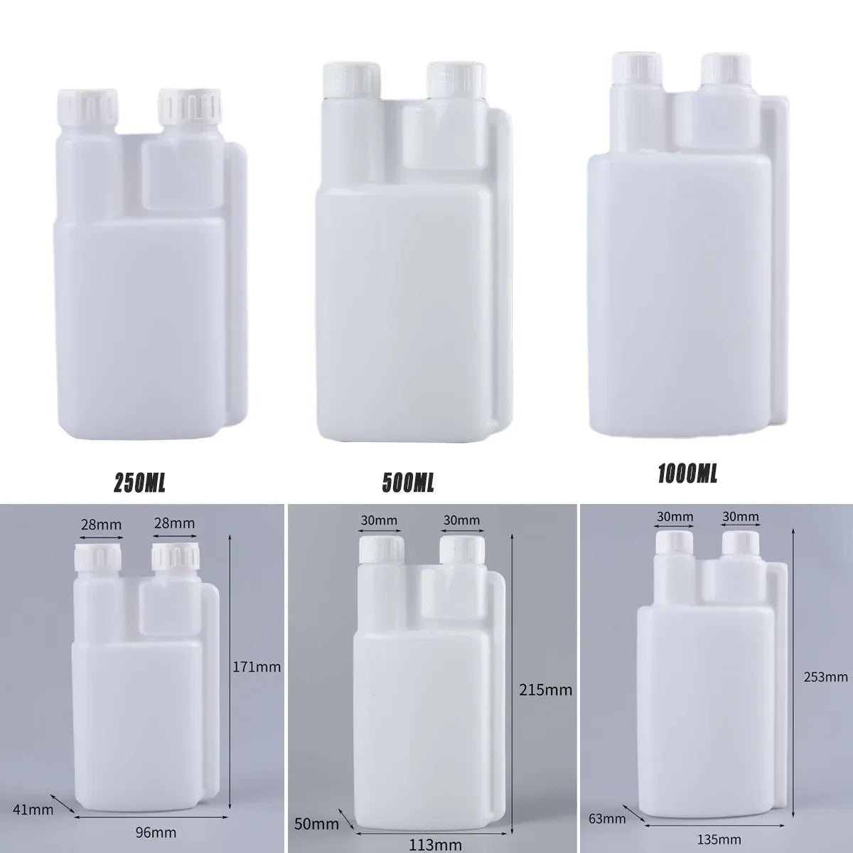 250-1000ml Plastic Twin Chamber Bottle with Tamper Evident Cap for Chemical Liquids - 8Pcs 250ml