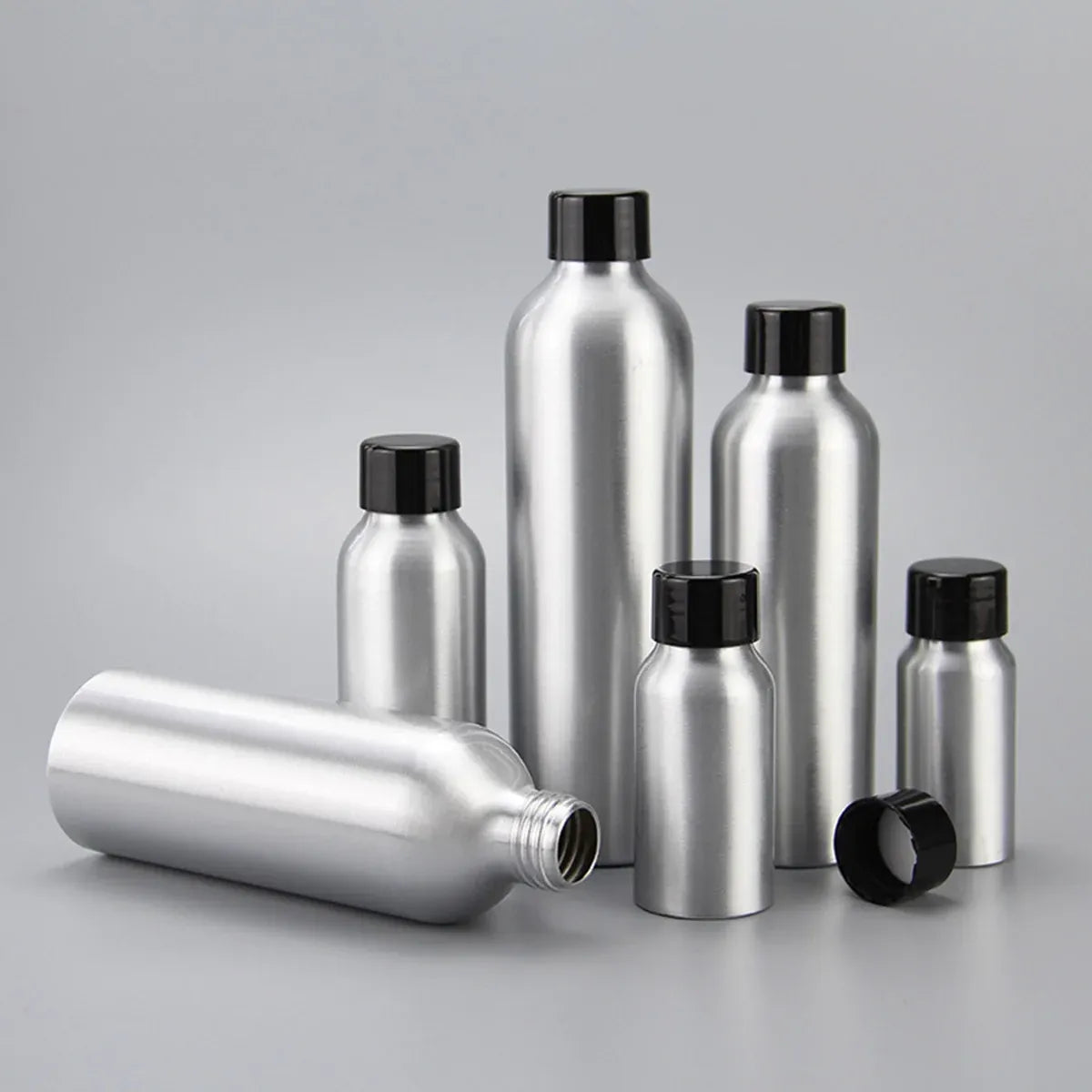10PCS Mini Leak Proof Aluminum Bottle With Plastic Lid Essential Oil Refillable - Black