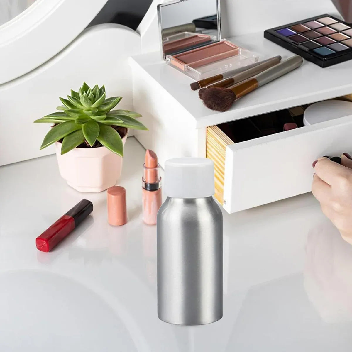 10PCS Mini Leak Proof Aluminum Bottle With Plastic Lid Essential Oil Refillable - Black