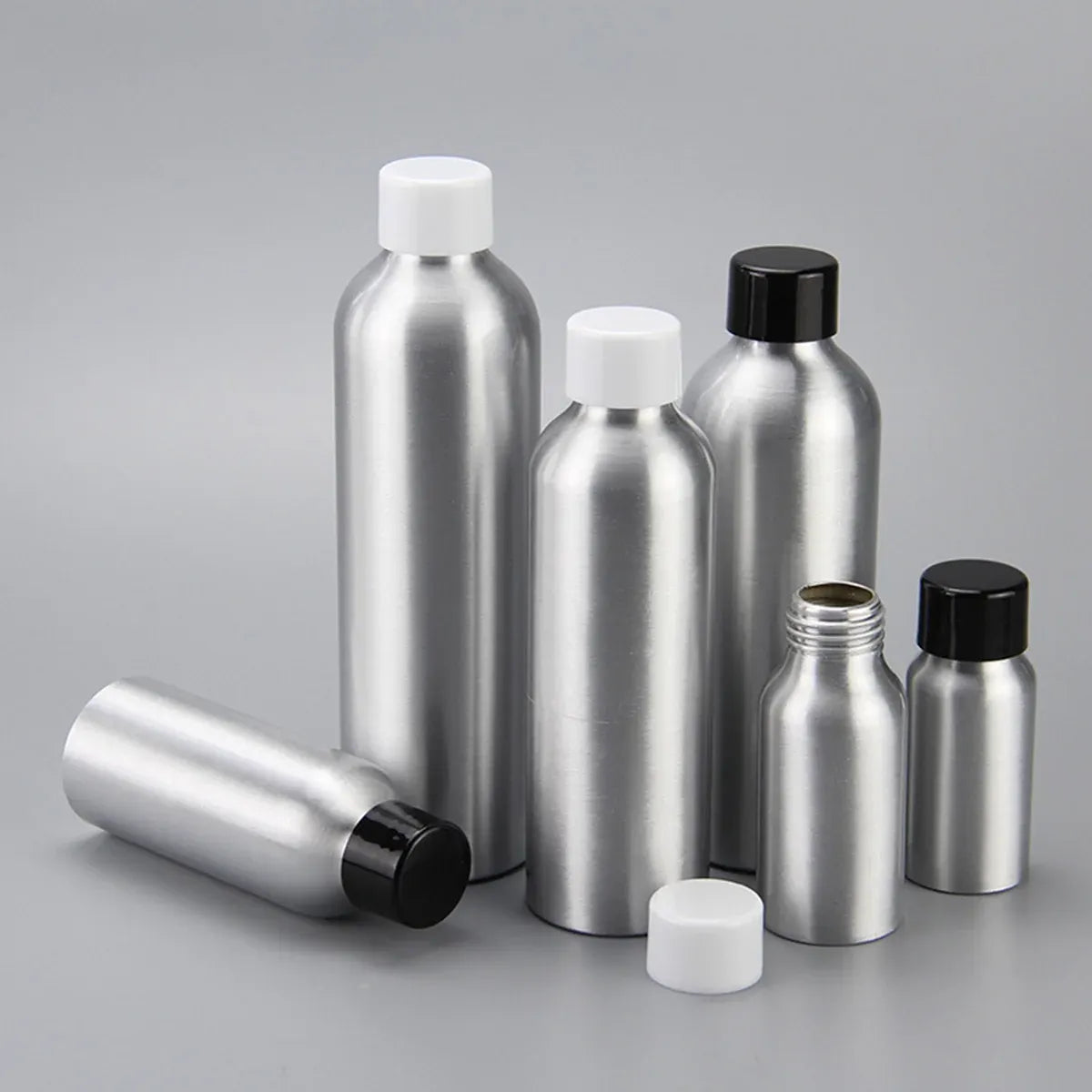 10PCS Mini Leak Proof Aluminum Bottle With Plastic Lid Essential Oil Refillable - Black