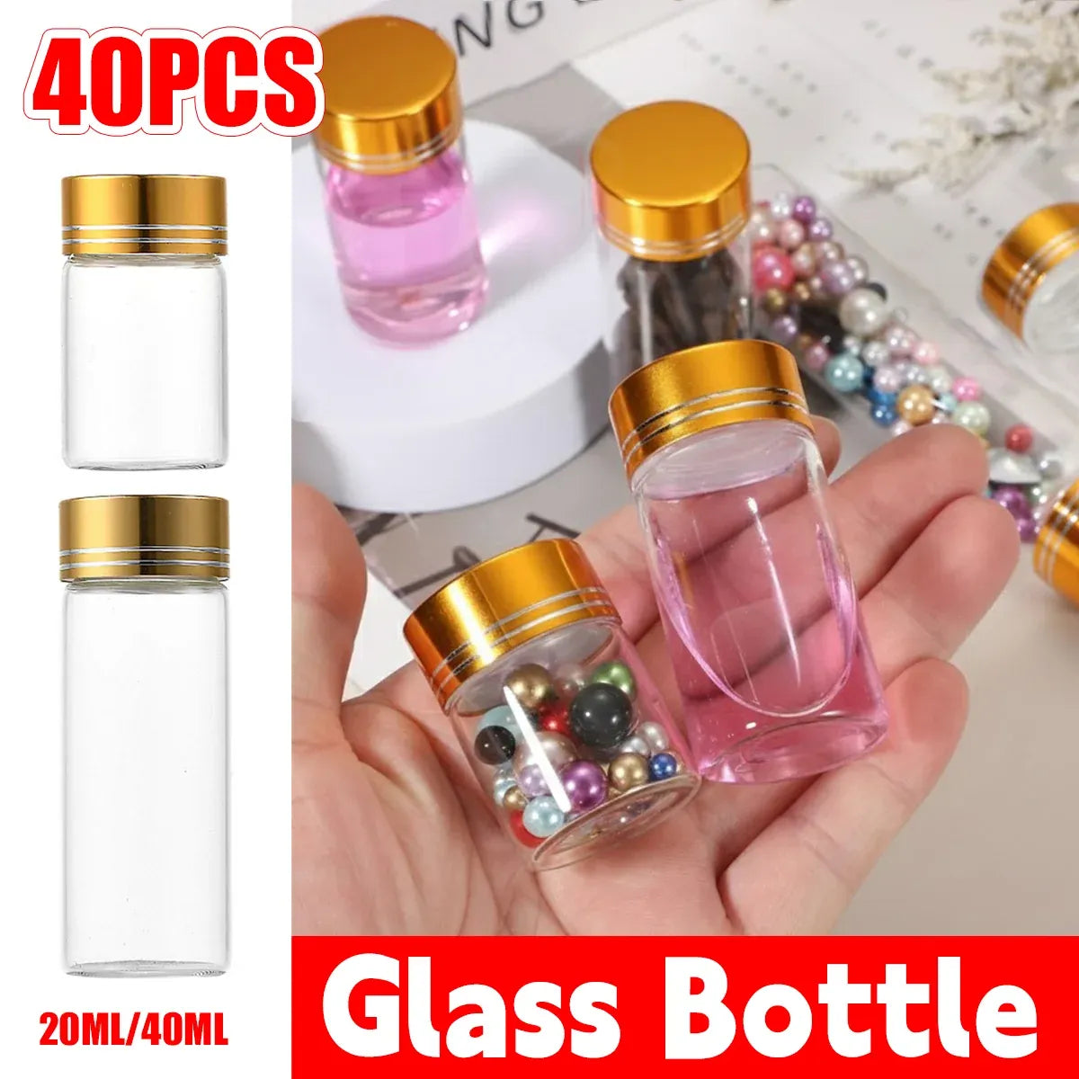 40Pcs Transparent Glass Bottle Airtight Seal Leakproof Small Items Storage Jars - 20ML