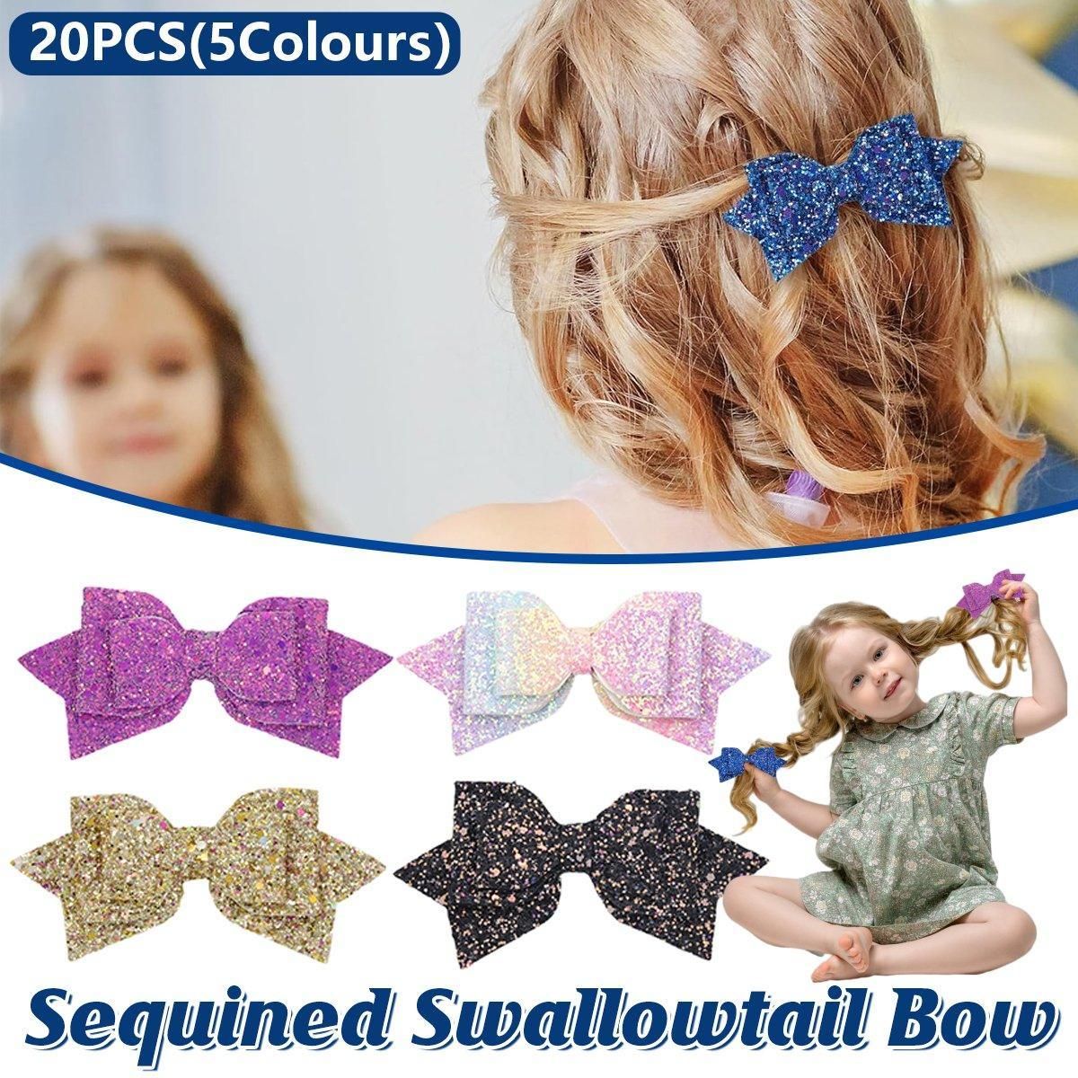 20Pcs Hair Clips Colourful Glitter Sequin Bow Set for Girls and Teens