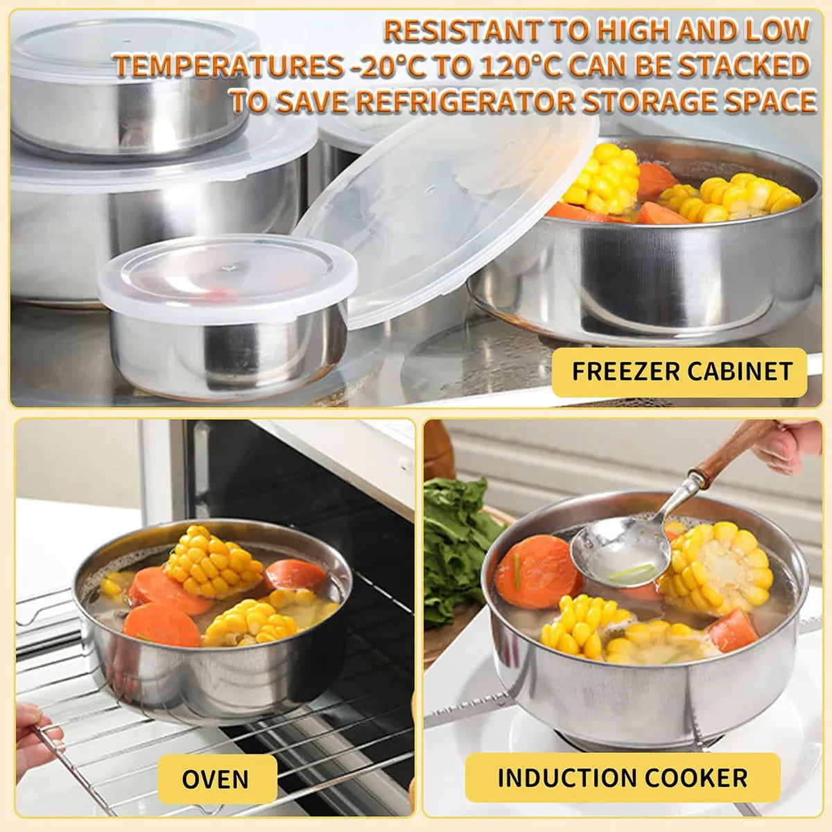 5PCS Food Storage Bowls Round Kitchen Containers with Lids for Fridge Pantry Use