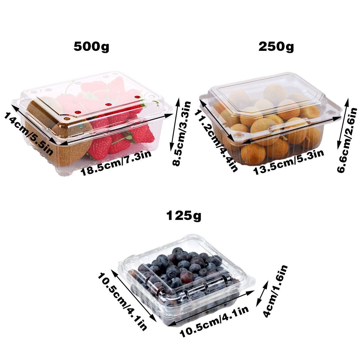 100pcs Transparent Plastic Fruit Box with Tape Cover Storage Packaging for Fruit - 125g