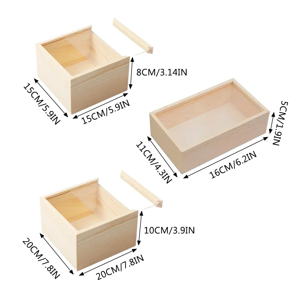 Solid Wood Storage Box with Acrylic Sliding Lid Pull Out Gift Packaging Case - 15x15x8cm
