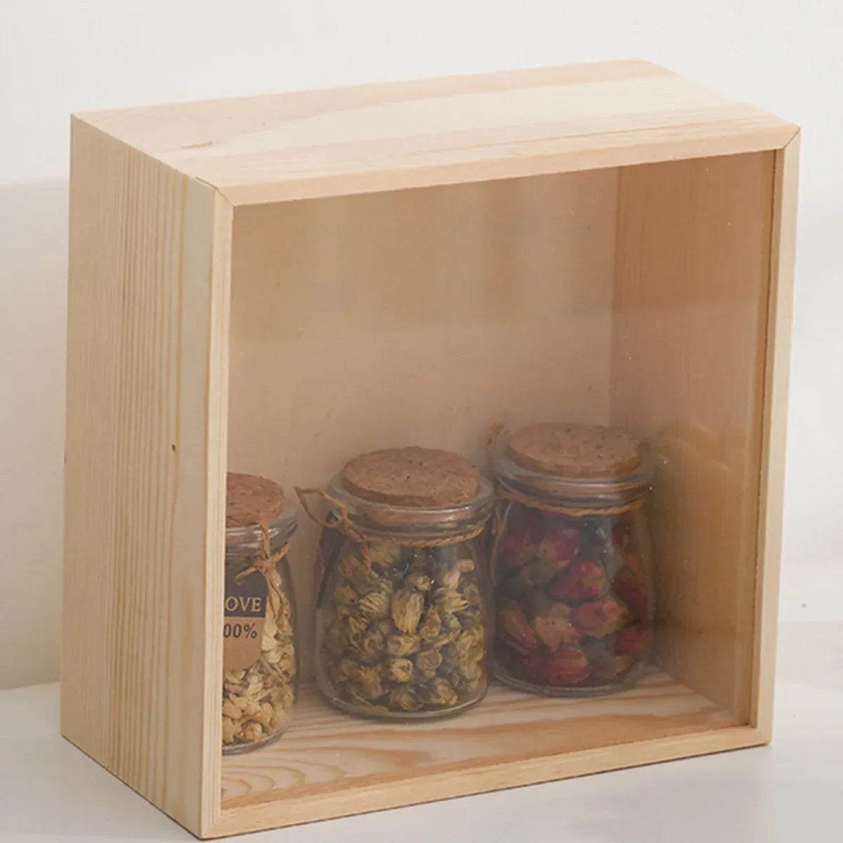 Solid Wood Storage Box with Acrylic Sliding Lid Pull Out Gift Packaging Case - 15x15x8cm