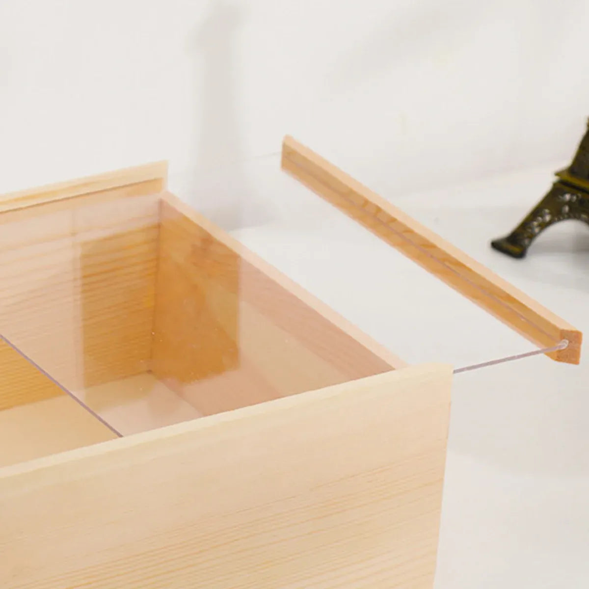 Solid Wood Storage Box with Acrylic Sliding Lid Pull Out Gift Packaging Case - 15x15x8cm