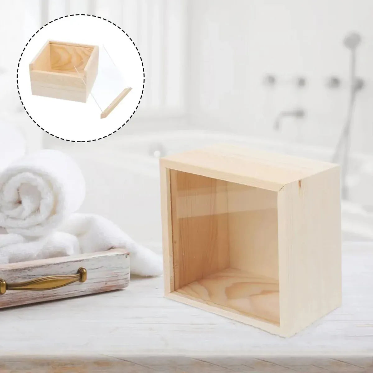 Solid Wood Storage Box with Acrylic Sliding Lid Pull Out Gift Packaging Case - 15x15x8cm